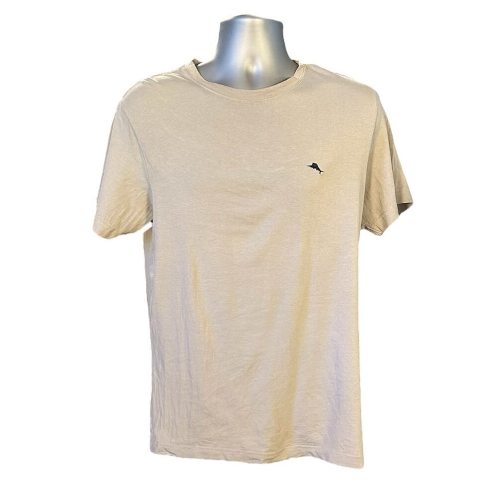 Tommy Bahama Mens Small Pima Cotton Stretch Tee Khaki Beige Crew Neck T Shirt